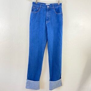 Alohas Size Small Mid Blue Wash Cuffed Hem Straight Leg Cotton Denim Jean